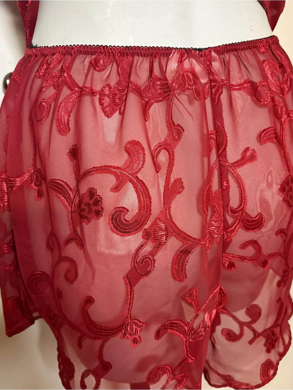Vintage 90s Gilligan & O’Malley Red Sheer Pajama Lounge Set Tank and Shorts Set